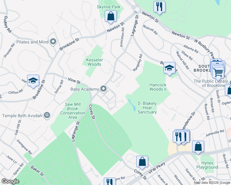 map of restaurants, bars, coffee shops, grocery stores, and more near 16 Bryon Road in Boston