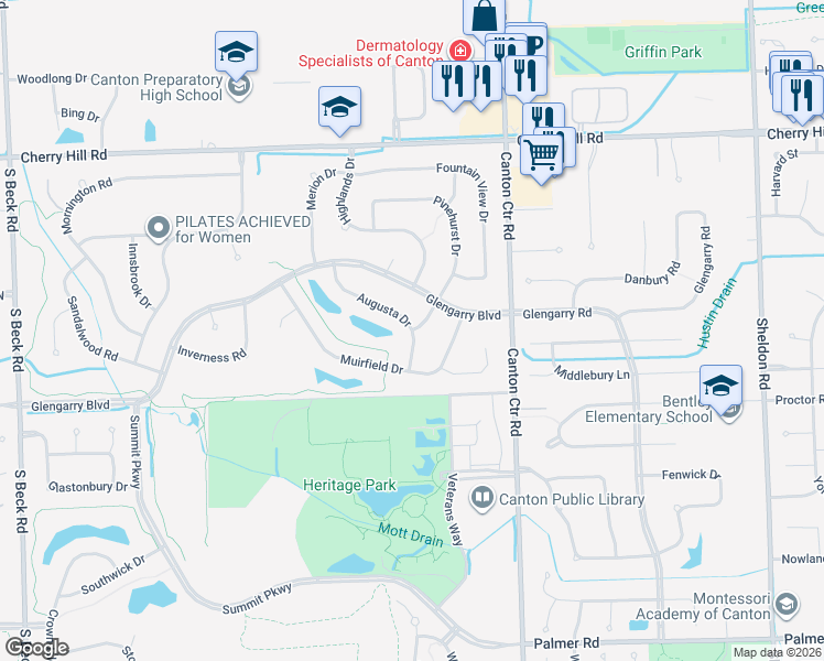 map of restaurants, bars, coffee shops, grocery stores, and more near 1359 Pinehurst Drive in Wayne County
