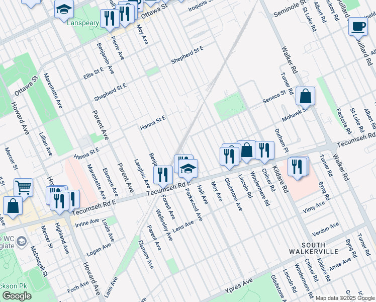 map of restaurants, bars, coffee shops, grocery stores, and more near in Windsor