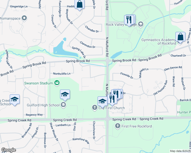 map of restaurants, bars, coffee shops, grocery stores, and more near 5921 Allerton Drive in Rockford
