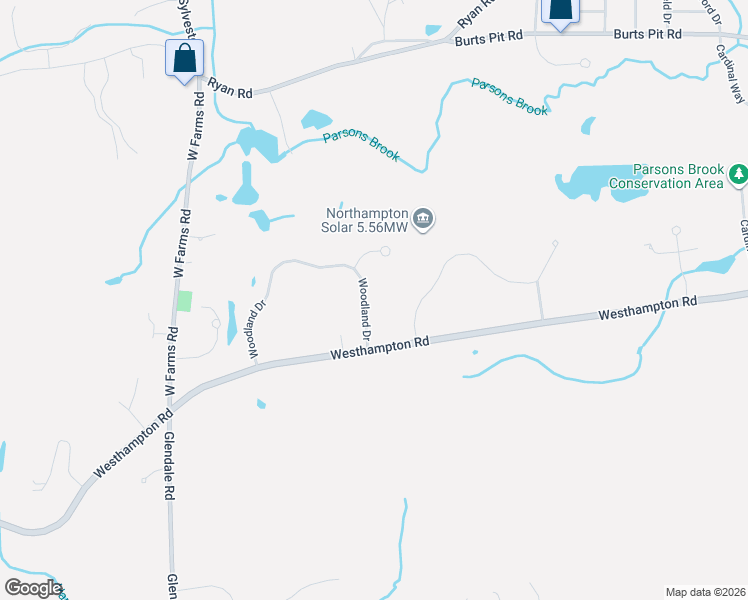 map of restaurants, bars, coffee shops, grocery stores, and more near 130 Woodland Drive in Northampton