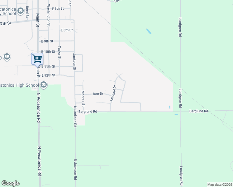 map of restaurants, bars, coffee shops, grocery stores, and more near 1420 Michael Drive in Pecatonica