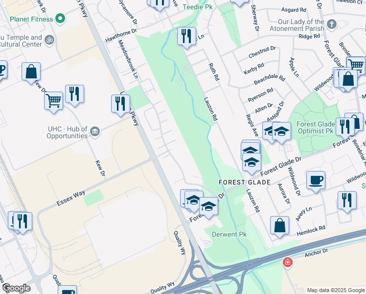 map of restaurants, bars, coffee shops, grocery stores, and more near 3120 Meadowbrook Lane in Windsor
