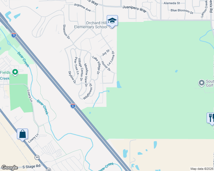 map of restaurants, bars, coffee shops, grocery stores, and more near 1449 La Loma Drive in Medford