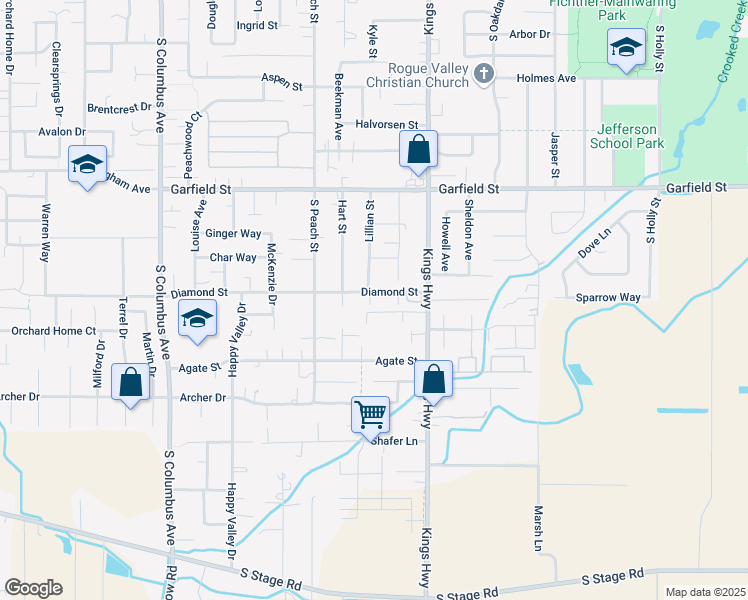 map of restaurants, bars, coffee shops, grocery stores, and more near 1967 Lillian Street in Medford