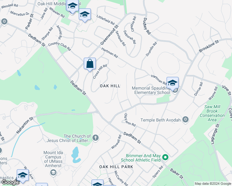 map of restaurants, bars, coffee shops, grocery stores, and more near 26 Ober Road in Newton