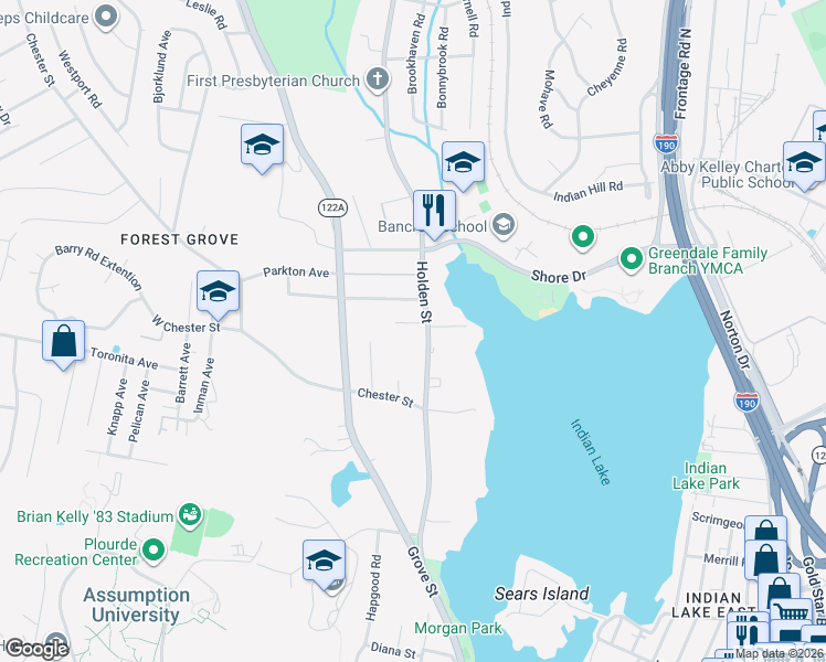 map of restaurants, bars, coffee shops, grocery stores, and more near 7 Kimball Street in Worcester