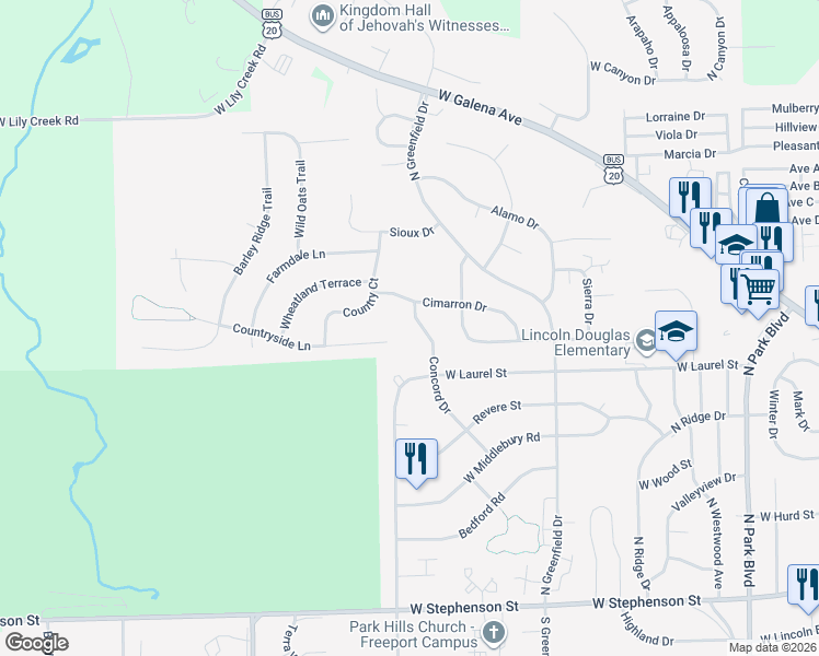 map of restaurants, bars, coffee shops, grocery stores, and more near 402 Concord Drive in Freeport