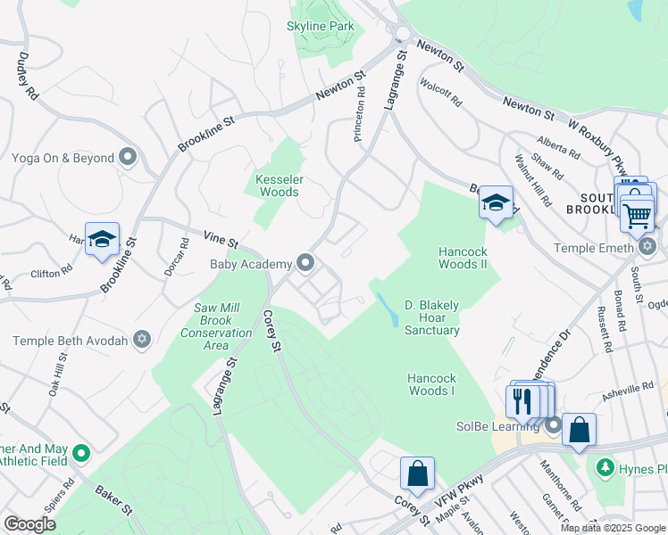 map of restaurants, bars, coffee shops, grocery stores, and more near 20 Bryon Road in Boston
