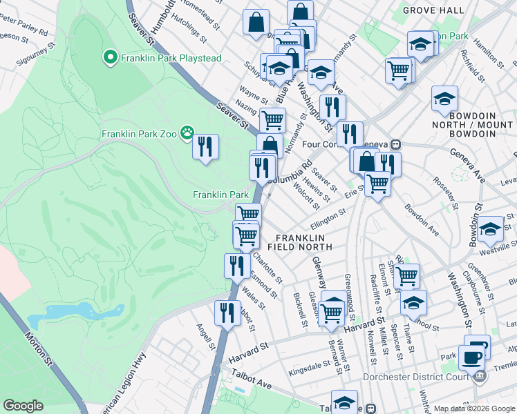 map of restaurants, bars, coffee shops, grocery stores, and more near 35 Glenway Street in Boston