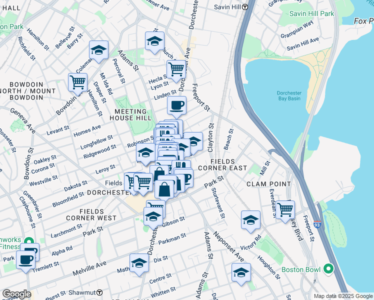 map of restaurants, bars, coffee shops, grocery stores, and more near 3 Harbell Terrace in Boston