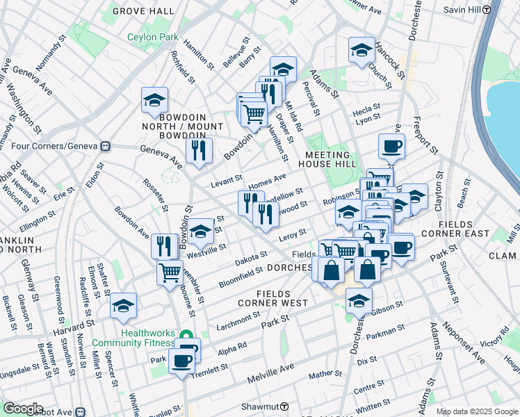 map of restaurants, bars, coffee shops, grocery stores, and more near 90 Topliff Street in Boston