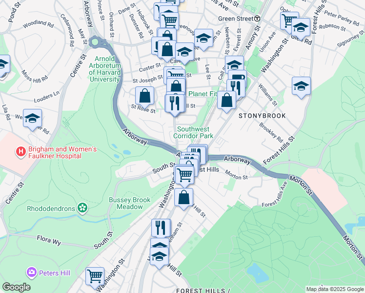 map of restaurants, bars, coffee shops, grocery stores, and more near in Boston