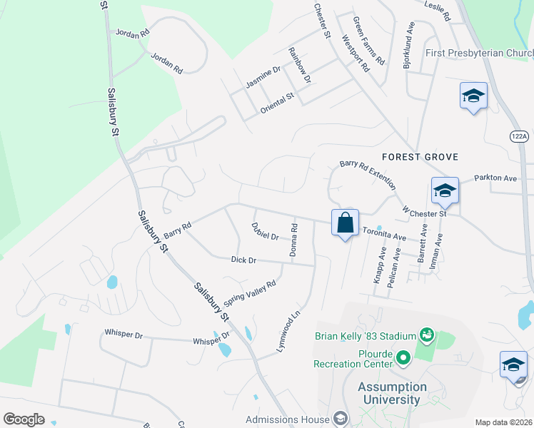 map of restaurants, bars, coffee shops, grocery stores, and more near 10 Dubiel Drive in Worcester