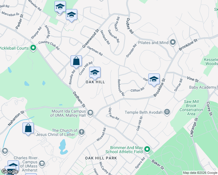 map of restaurants, bars, coffee shops, grocery stores, and more near 29 Lovett Road in Newton