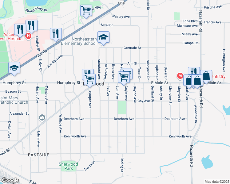 map of restaurants, bars, coffee shops, grocery stores, and more near 2528 East Main Street in Kalamazoo