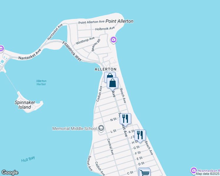 map of restaurants, bars, coffee shops, grocery stores, and more near 823 Nantasket Avenue in Hull