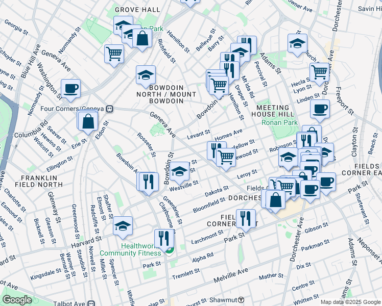 map of restaurants, bars, coffee shops, grocery stores, and more near 30 Homes Avenue in Boston
