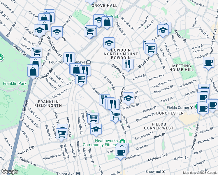map of restaurants, bars, coffee shops, grocery stores, and more near 11 Mallon Road in Boston