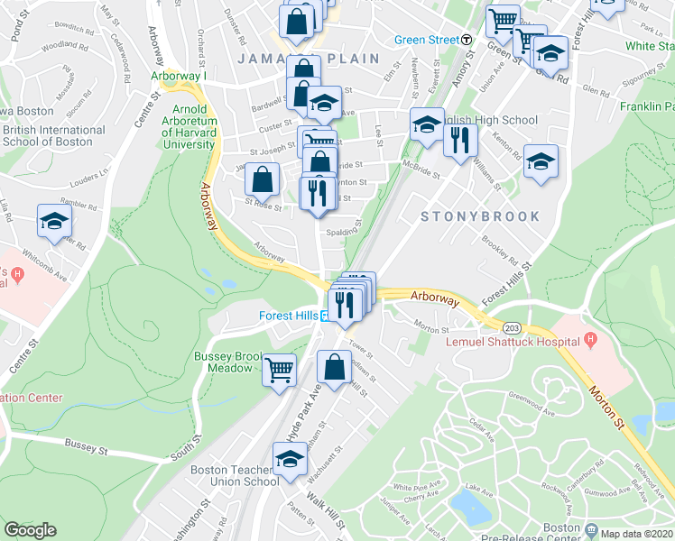 map of restaurants, bars, coffee shops, grocery stores, and more near 9 Saint Mark Street in Boston