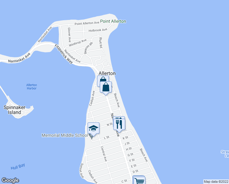 map of restaurants, bars, coffee shops, grocery stores, and more near 137 S Street in Hull