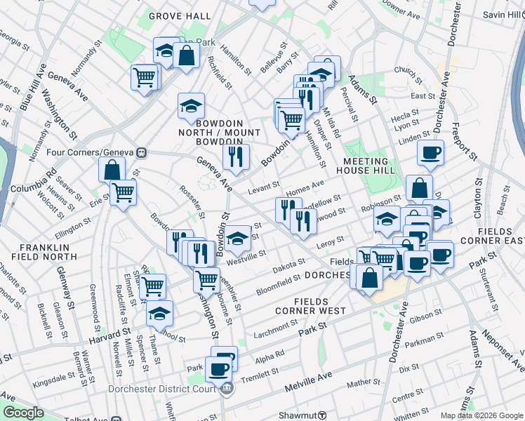 map of restaurants, bars, coffee shops, grocery stores, and more near 30 Homes Avenue in Boston