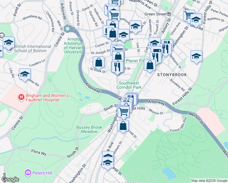 map of restaurants, bars, coffee shops, grocery stores, and more near in Boston