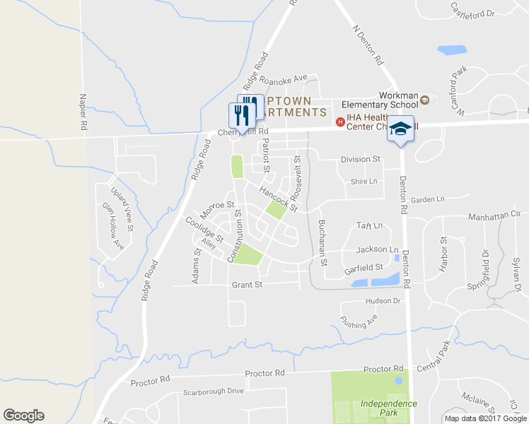 map of restaurants, bars, coffee shops, grocery stores, and more near 50193 Monroe Street in Canton