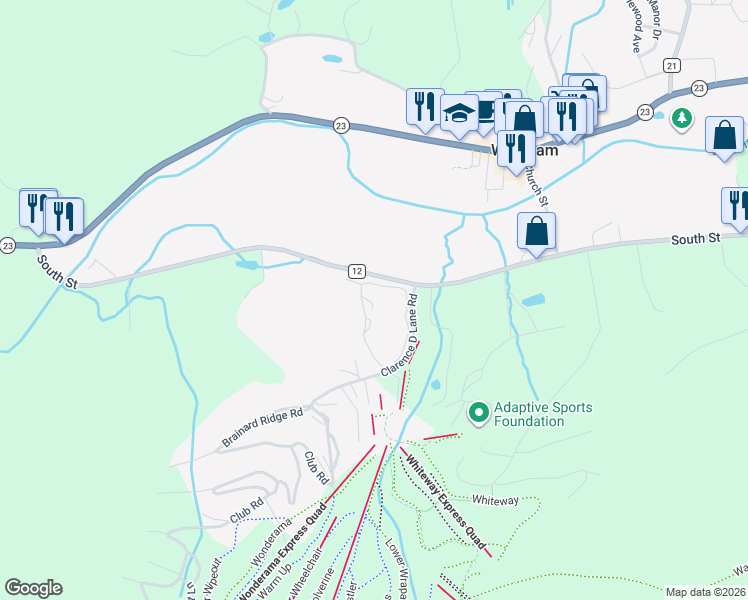 map of restaurants, bars, coffee shops, grocery stores, and more near 14/49 Windham Mount Village in Windham