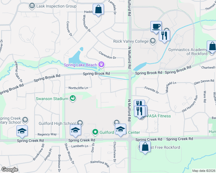 map of restaurants, bars, coffee shops, grocery stores, and more near 2922 Hanford Drive in Rockford