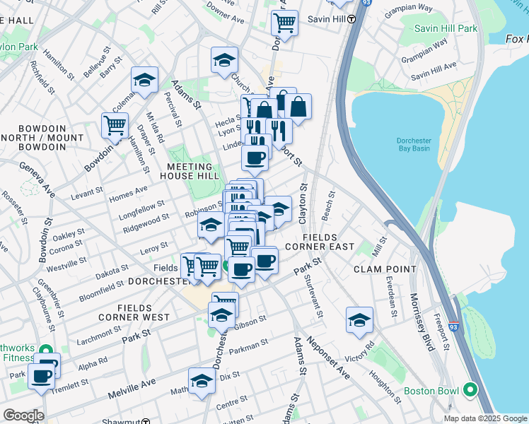 map of restaurants, bars, coffee shops, grocery stores, and more near 12 Fenton Street in Boston