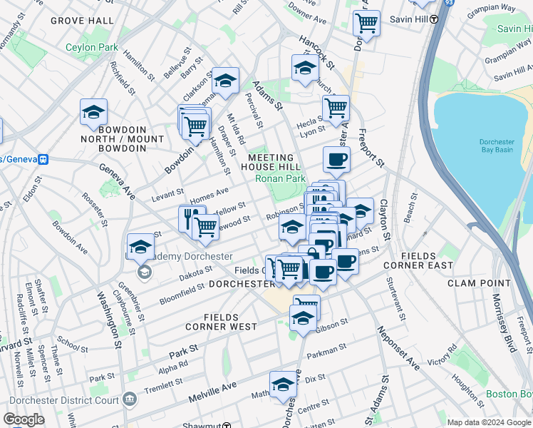 map of restaurants, bars, coffee shops, grocery stores, and more near 13 Bentham Road in Boston