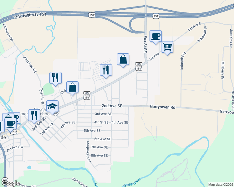 map of restaurants, bars, coffee shops, grocery stores, and more near 1110 1st Avenue in Cascade
