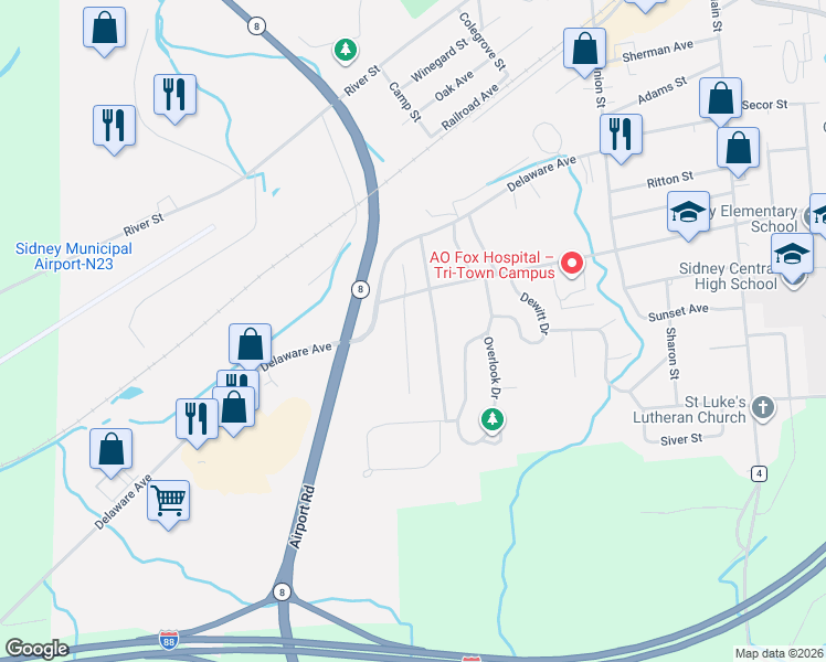map of restaurants, bars, coffee shops, grocery stores, and more near 15 Hatfield Avenue in Sidney