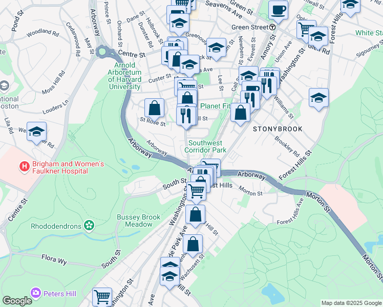 map of restaurants, bars, coffee shops, grocery stores, and more near 216 South Street in Boston