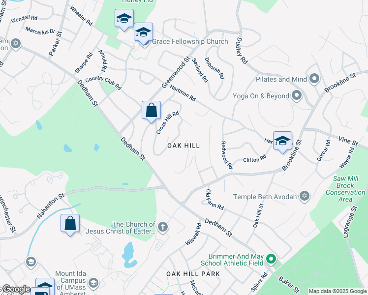 map of restaurants, bars, coffee shops, grocery stores, and more near 80 Ober Road in Newton