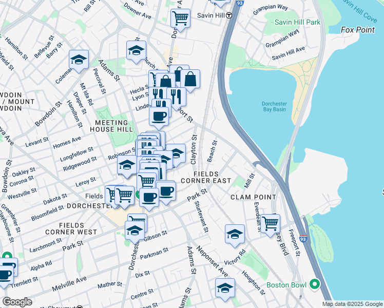 map of restaurants, bars, coffee shops, grocery stores, and more near 80 Granger Street in Boston