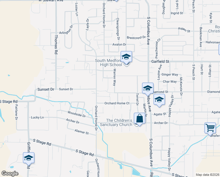 map of restaurants, bars, coffee shops, grocery stores, and more near 1761 Sandstone Drive in Medford