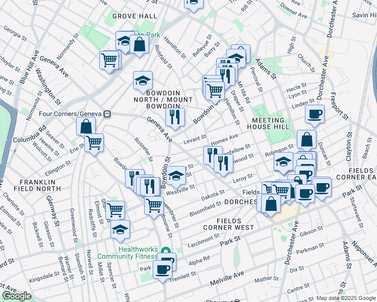 map of restaurants, bars, coffee shops, grocery stores, and more near 30 Homes Avenue in Boston