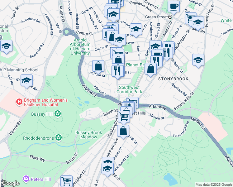 map of restaurants, bars, coffee shops, grocery stores, and more near in Boston