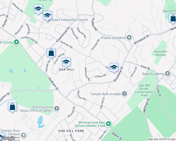 map of restaurants, bars, coffee shops, grocery stores, and more near 79 Westgate Road in Newton