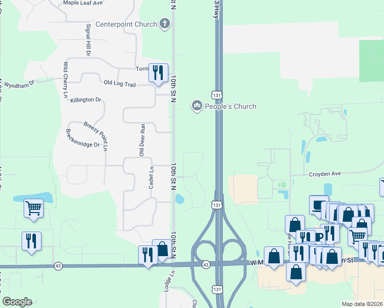 map of restaurants, bars, coffee shops, grocery stores, and more near 1587 North Village Circle in Kalamazoo