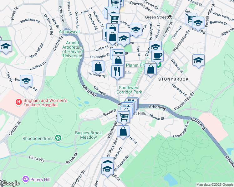 map of restaurants, bars, coffee shops, grocery stores, and more near in Boston