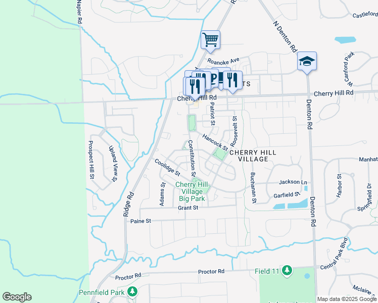 map of restaurants, bars, coffee shops, grocery stores, and more near 50413 Monroe Street in Canton