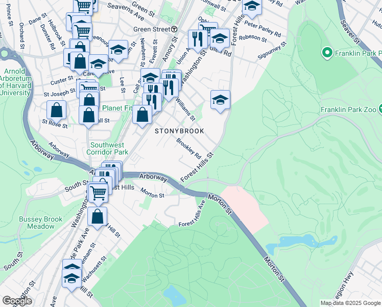 map of restaurants, bars, coffee shops, grocery stores, and more near 81 Brookley Road in Boston