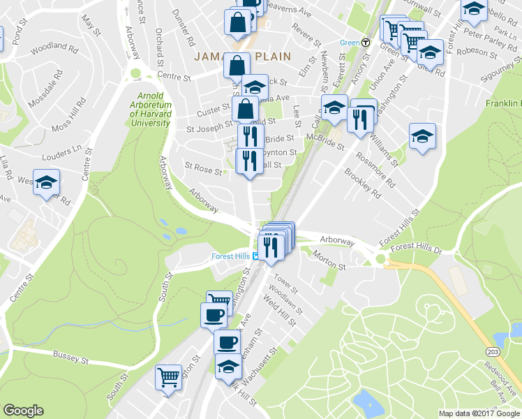 map of restaurants, bars, coffee shops, grocery stores, and more near 19 Anson Street in Boston