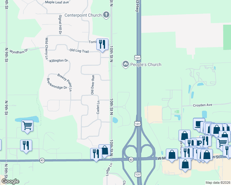 map of restaurants, bars, coffee shops, grocery stores, and more near 1577 North Village Circle in Kalamazoo