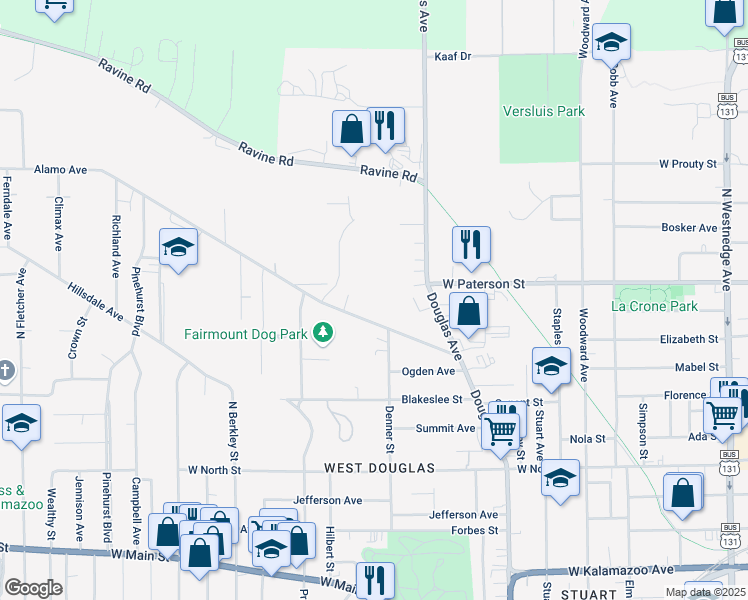 map of restaurants, bars, coffee shops, grocery stores, and more near 1430 Alamo Avenue in Kalamazoo