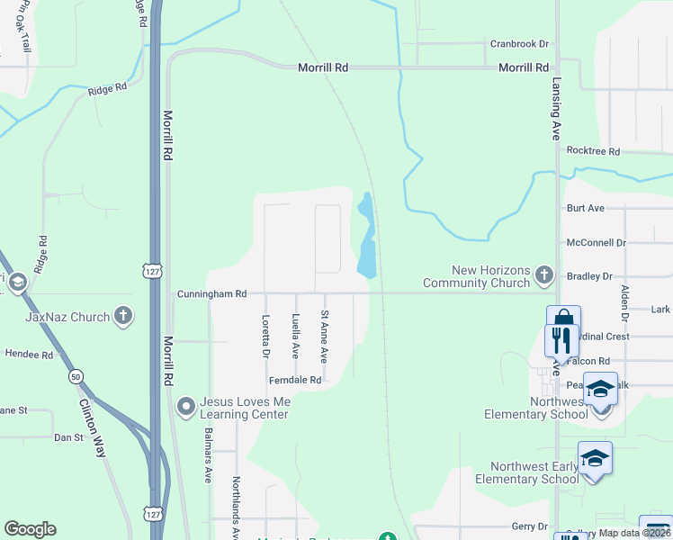 map of restaurants, bars, coffee shops, grocery stores, and more near 4205 Locust Lane in Jackson