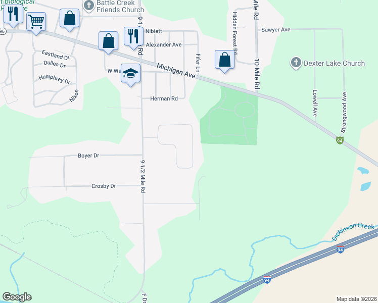 map of restaurants, bars, coffee shops, grocery stores, and more near 246 Beaumont Drive in Battle Creek